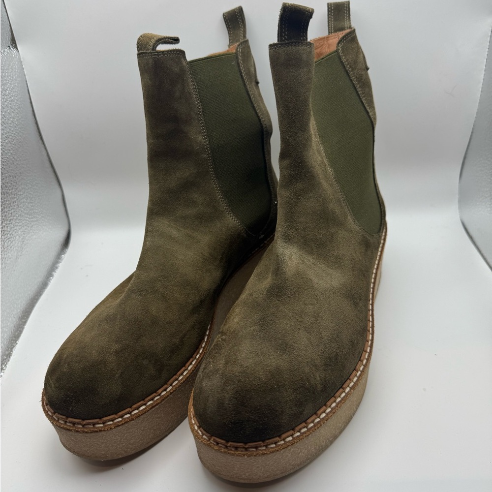 Flamingos Deltona Olive Suede Platform Chelsea Boots